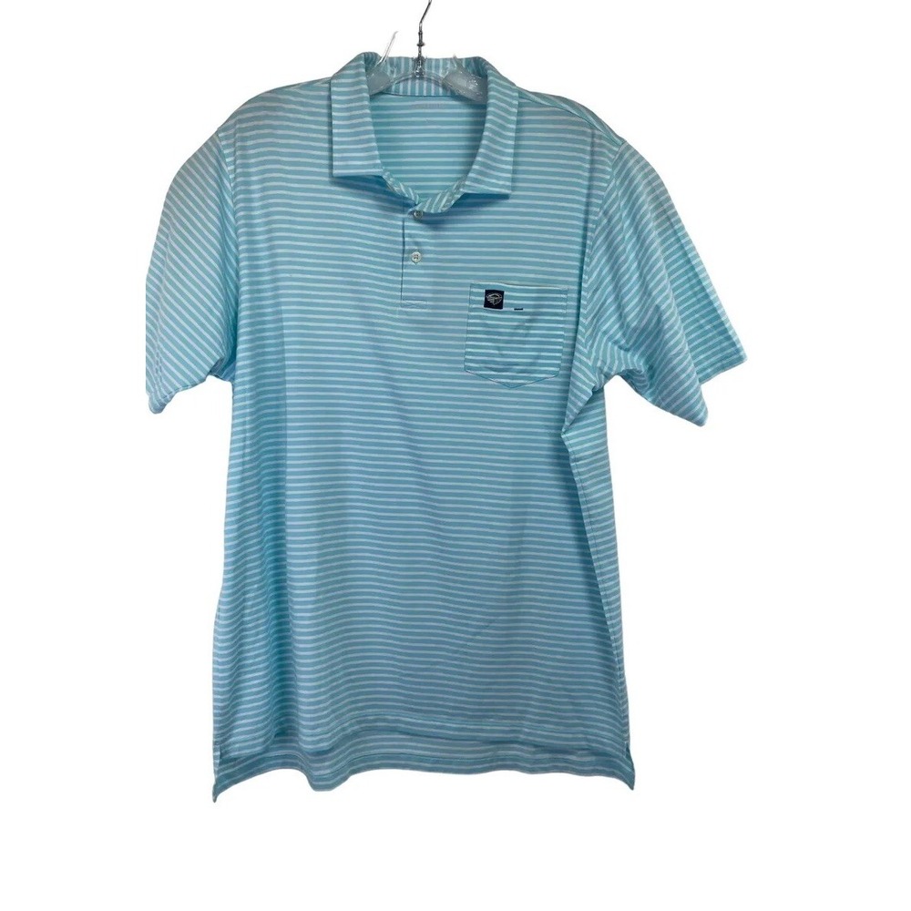 B Draddy Mens Large Teal W/ White Stripe Pima Cotton Blend Golf Polo Shirt (B23)